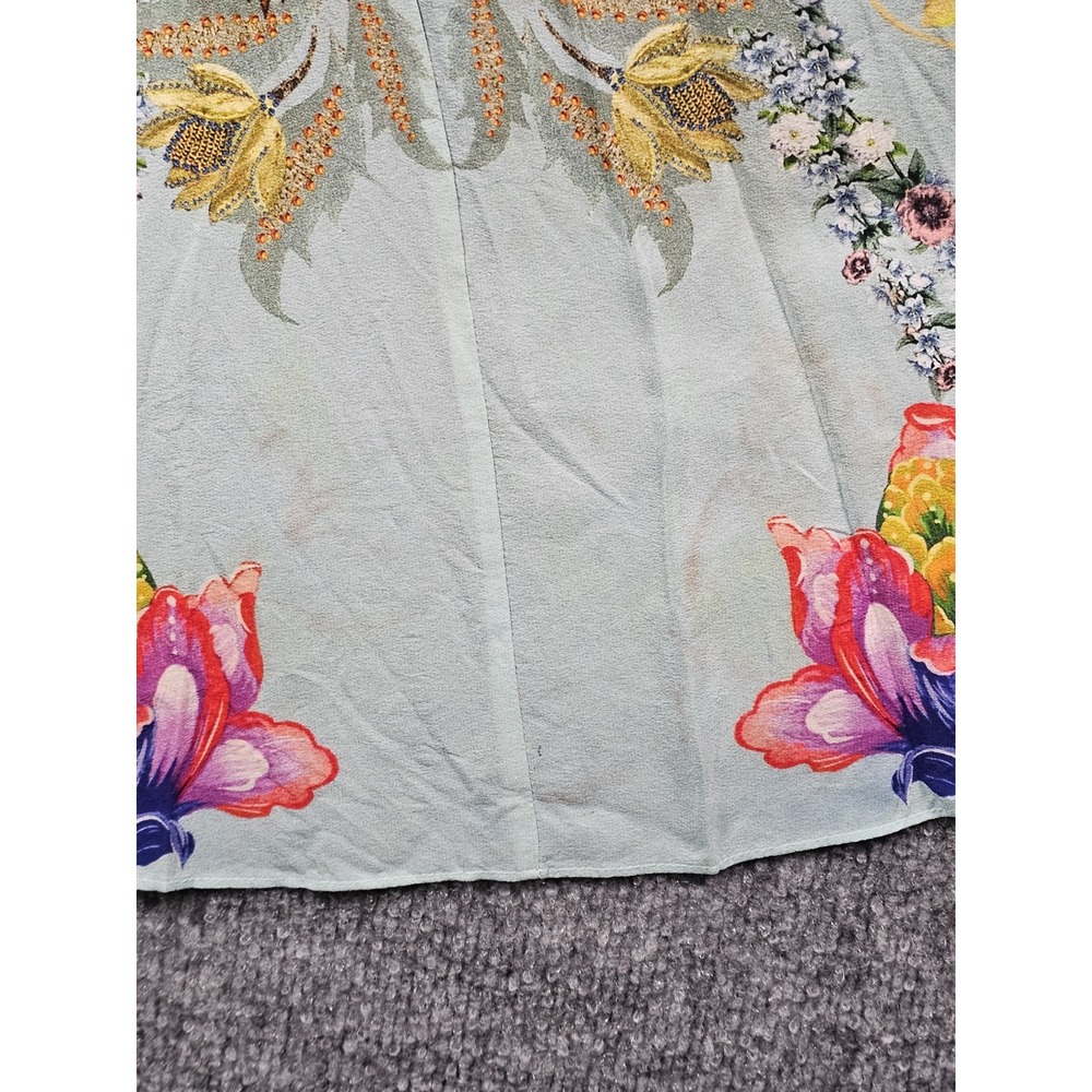 Camilla Silk Floral Pleated Dress Size XS Puff Sleeve Flawed Beaded Pockets - Picture 4 of 9